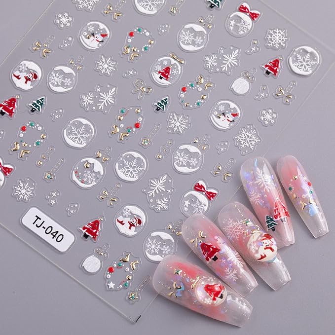 Snowflake Nail Stickers for Nail Art, 5D Embossed Self-Adhesive Christmas Nail Decals, Mushroom Nail Supplies Nail Art Design Accessories for Women and Girls Manicure DIY Decoration