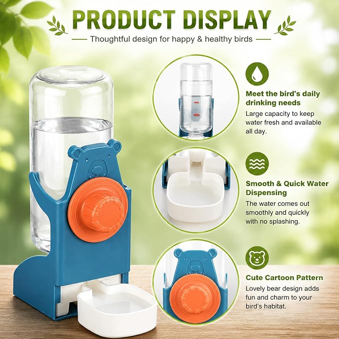 Rypet No-Mess Bird Feeder and Water Dispenser Set for Small Birds | Automatic Bird Feeder, Transparent Acrylic Food Container, Helps Reduce Seed Scatter, for Parakeet Cockatiel Parrot Canary