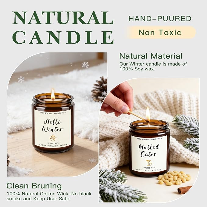 Scented Candle Gift Set for Women – 4 Pack Soy Candles Non Toxic | Scented Candles with Apple Cinnamon, Fir Balsam, Mulled Cider, Sandalwood – Holiday Candles Gift for Home Décor & Cozy Nights