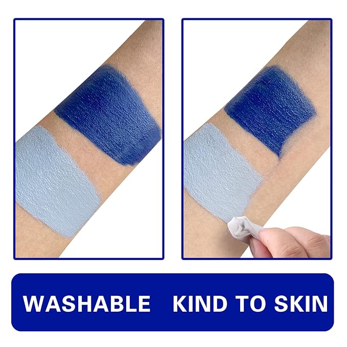 MEICOLY Blue Face Body Paint, 30g/1.05oz Water Based Washable Full Body Paint for Adults and Kids, Dark Blue Single Face Painting for Adults, SFX Smurf Mystique Cosplay Halloween Makeup
