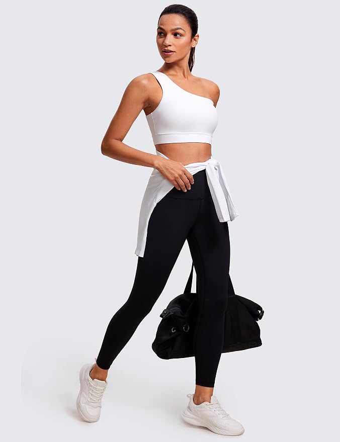 CRZ YOGA Butterluxe One Shoulder Sports Bras for Women - Sleeveless One Strap Low Impact Asymmetrical Workout Yoga Tops