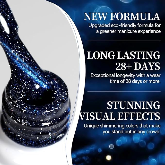 Born Pretty Reflective Glitter Cat Magnetic Eye Gel Nail Polish 15ML,Blue Glitter Holographic Magnetic Gel Polish,Sparkly Shiny Disco DJ U V Nail Polish with Magnet for Home DIY Salon