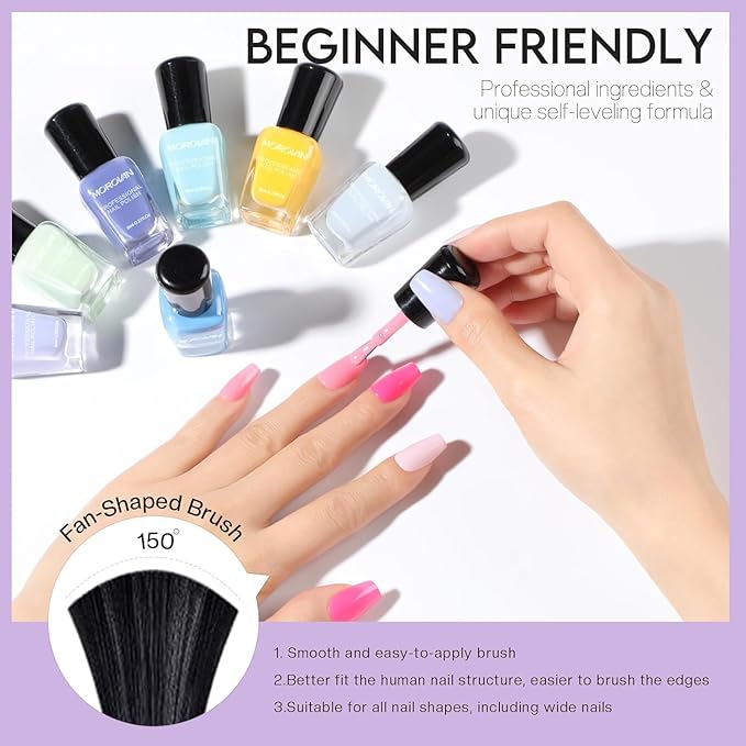 Morovan Pastel Nail Polish Set:15 Bright Colors 0.27oz Summer Regular Fingernail Polish Bulk Nail Polish Kit Finger Nail Polish Gift Set for Women Spring Macaron