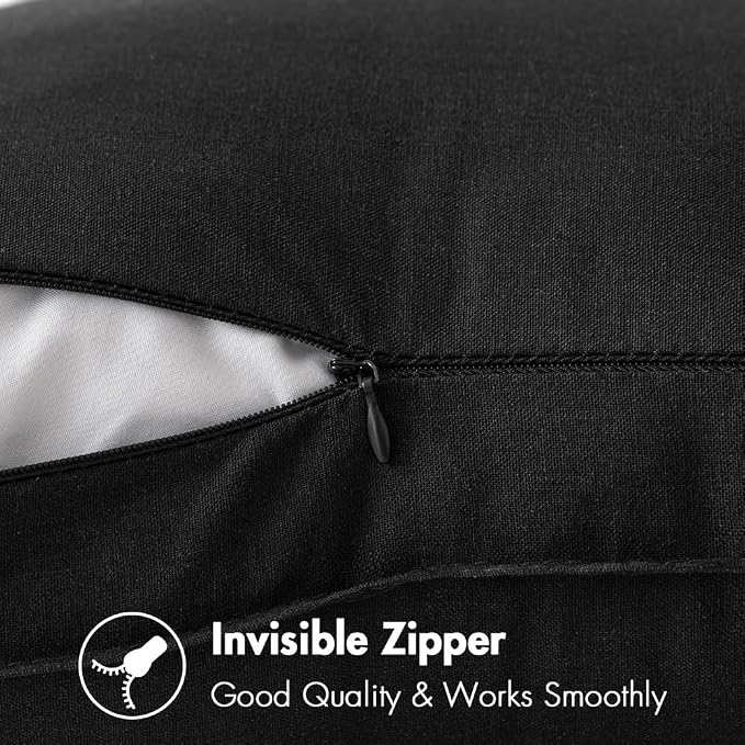 MIULEE Euro Shams Decorative Linen Pillow Covers 24x24 Inch Black | Pack of 2, Boho Farmhouse Modern Soft Accent Throw Pillows, Neutral Cushion Covers, Home Decor for Bed Sofa Couch Living Room
