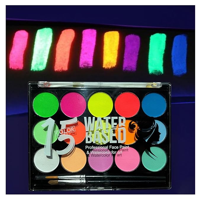 Glow in The Dark Face Body Paint,UV Black Light Makeup Neon Face and Body Paint Glow Sticks Makeup Face Painting Kits for Kids Adult, Neon Face Paint Crayons for Halloween and Parties (15 color)