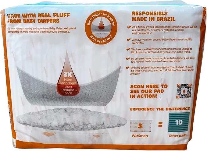 Wizsmart Heavyweight Dog Pads – Absorbent, Leak-Proof Pet Training Pads with Stay Put Tabs – Indoor & Outdoor Use for Small Dogs, Crates, Travel – Eco Friendly Upcycled Materials, 14 Count