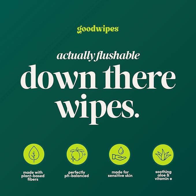 goodwipes Down There Wipes - Flushable Feminine Wipes for Women, pH Balanced for Sensitive Skin, Septic Safe, Feminine Hygiene Essentials, Travel Size - Botanical Balance, 80 Count (4 Packs of 20)