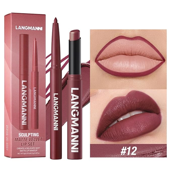 Lip Liner & Lipstick Set (12 Shades) - Long-Lasting, Waterproof & Transfer-Proof Matte Lip Kit, Smooth Creamy Texture, Bold to Nude Shades for Everyday & Party Wear, Ideal for Makeup Lovers (12)