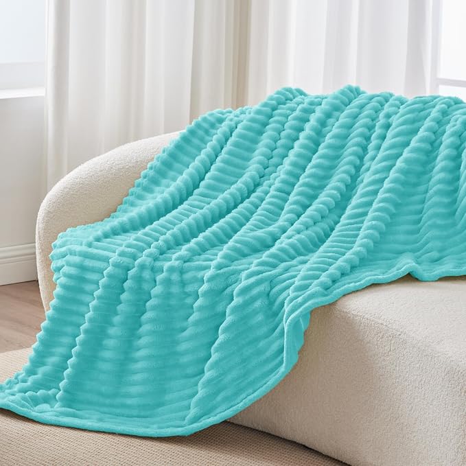 BEDELITE Striped Fleece Throw Blanket, Aqua, 50"x60" | 300GSM Microfiber Fleece, Soft Cozy, Lightweight Warm, Double-Sided Plush, Machine Washable, Gift, Room Decor, for Couch Sofa