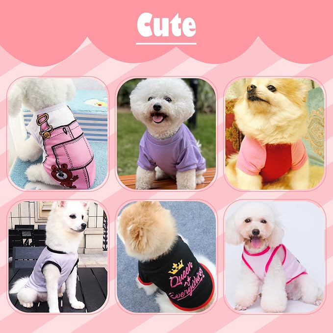 6 Pack Dog Clothes for Small Dogs Girl, Soft and Breathable Puppy Kitten Dog Shirts with Letters for Pet Cats, Summer Dogs' T-Shirts Apparel Sleeveless Vests for Chihuahua Yorkies (XS)