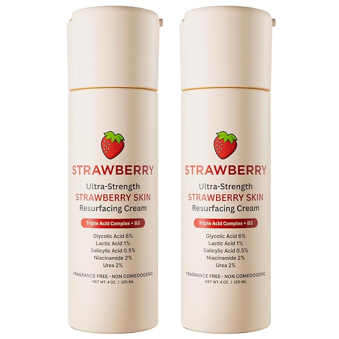 STRAWBERRY® Resurfacing Cream for Keratosis Pilaris - KP Bump Eraser Skin - Exfoliating Lotion with Glycolic, Lactic & Salicylic Acid - Remover for Rough & Bumpy Skin 8 oz (2 pack)