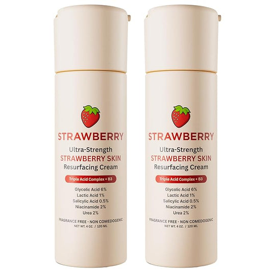 STRAWBERRY® Resurfacing Cream for Keratosis Pilaris - KP Bump Eraser Skin - Exfoliating Lotion with Glycolic, Lactic & Salicylic Acid - Remover for Rough & Bumpy Skin 8 oz (2 pack)