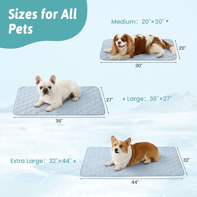 COZY KISS Dog Cooling Mat 27"x36" Q-Max>0.4, Waterproof Pet Bed Cover, Non-Slip Dog Bed Mat, Washable Cooling Pad for Small Dogs, Cats, Crate, Couch, Furniture Protector(Blue)