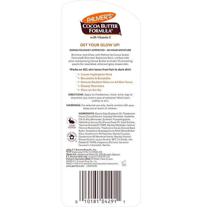 Palmer's Cocoa Butter Formula Body Shimmer Stick with Vitamin E, 1 Oz, Radiant Highlighter Makeup for Body Glow, Provides 48-Hour Moisture, All Skin Tones & Types, Dermatologist Approved
