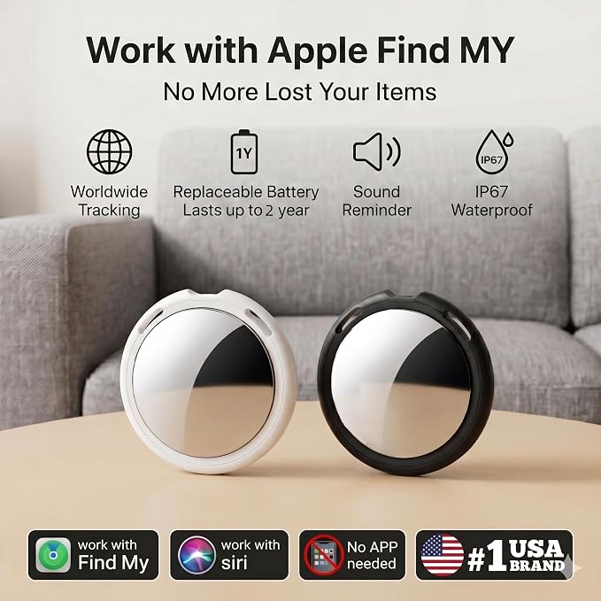 Tracker Tags-4 Pack MFi Certified for Apple Find My iOS Only Air Key Finder | Compatible with Find My App 2 Year Replaceable Battery Waterproof Key Item Finders for Luggages Wallets Backpacks Bags Pets