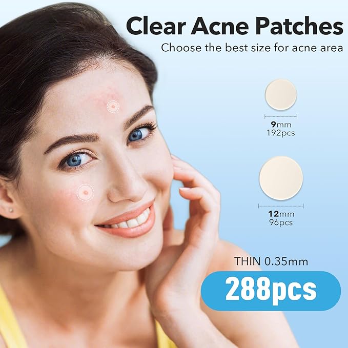 Pimple Patches for Face, Hydrocolloid Acne Patches, Cute Round Shape Zit Covers, Spot Stickers with Tea Tree, Salicylic Acid & Cica Oil| 2 Sizes (9mm, 12mm) |288 Count | Cute Round Shape, Zit Covers, Spot Stickers, with Tea Tree, Salicylic Acid, Cica Oil