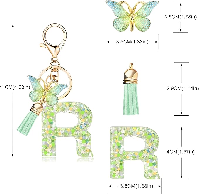 Fashion Alphabet Initial Letter Keychain Tassel Butterfly Pendant Key Ring for Purse Handbags Women Girl