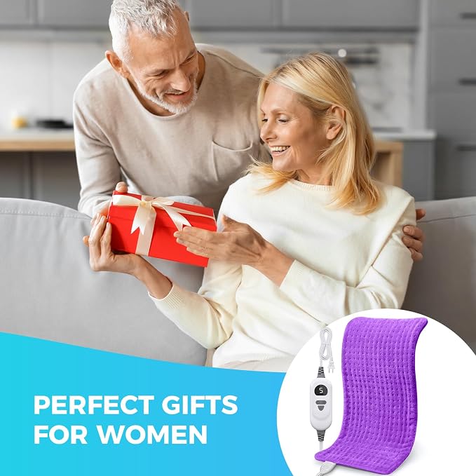 NOWWISH Heating Pad for Back, Period Cramps, Neck, Shoulder, Knee, 12x24 Inches Electric Throw with 6 Heat Settings, Timer and Auto Shut Off, Machine Washable, Birthday Gifts for Women, Purple