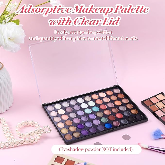 3 Pack Magnetic Makeup Palette with Clear Top, Empty Eyeshadow Pan Dispensing Storage Box with 30Pcs Adhesive Metal Stickers for DIY Cosmetics Lipstick Blush Powder-9.25”X6.57”Palette