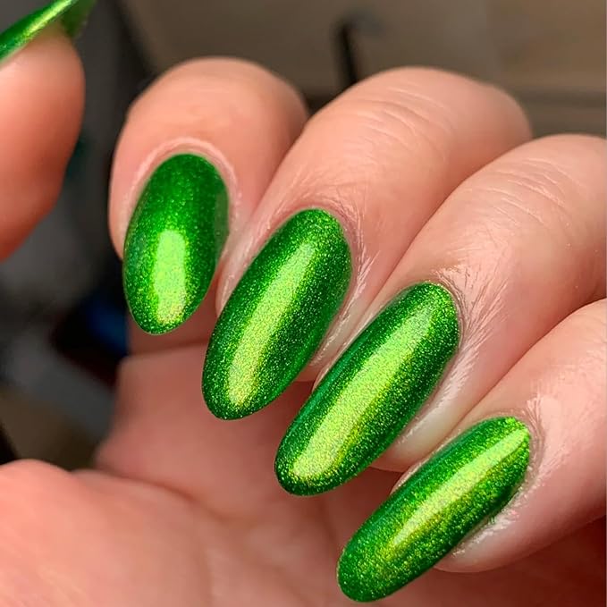 COSMOO Green Nail Polish, 12ml Bright Quick Dry Nail Lacquer, Shimmer Art Varnish, 0.41 fl oz (Shimmer Green)