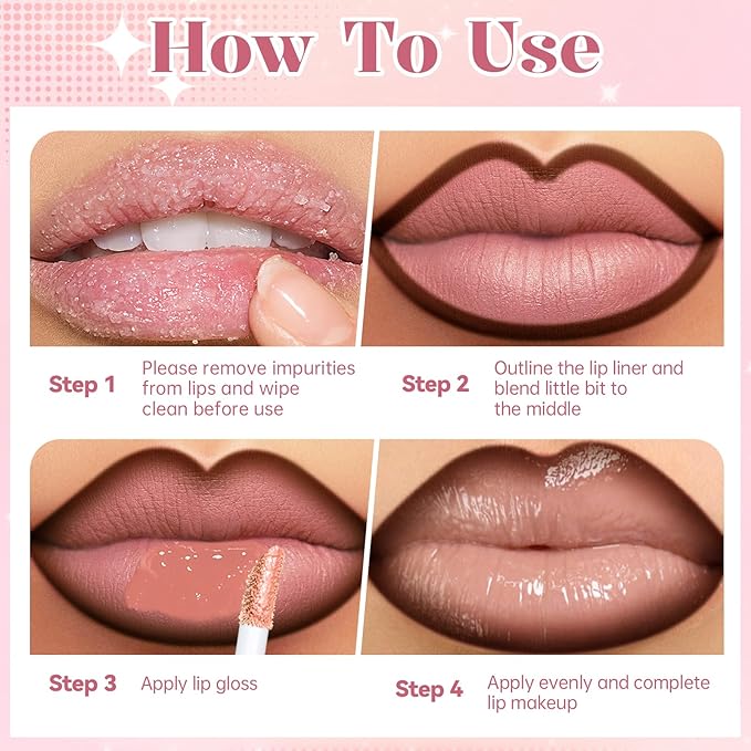 Lip Liner Gloss Lip Combo Set, 2 in 1 Lip Duo Natural Nude Lip Liner Lipstick Glossy Nourishing Soft Pink Gloss Lip Kit, Smooth Quick Fuller Plumping Juicy Lip Makeup for Women09#Soft Pink