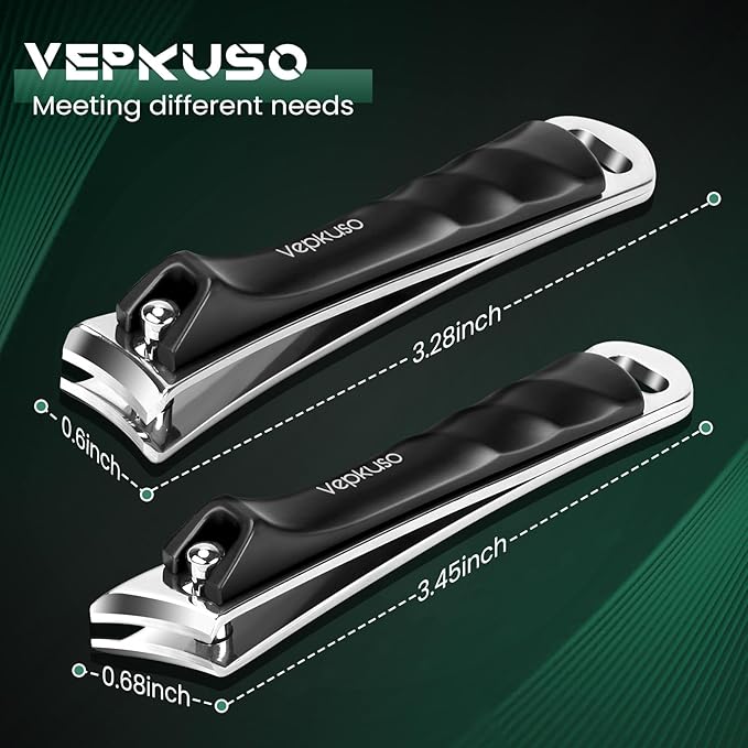 Vepkuso Nail Clippers Set for Men & Women – Professional Toenail Clippers for Thick Ingrown Nails for Seniors, Ultra Sharp Stainless Steel Fingernail Clipper & Nail Cutter, Gift Idea