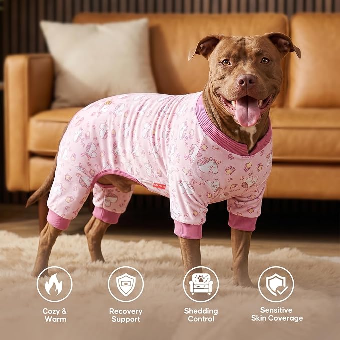 KYEESE Velvet Dog Pajamas for Large Dogs Soft Onesie Shirt, Unicorn Pink | 4-Way Stretch, Lightweight & Breathable, Reduces Shedding, Gentle on Sensitive Skin, Recovery Support, Easy Potty Breaks