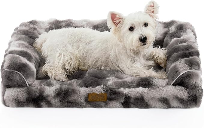 Faux Fur Orthopedic Dog Bed, Dog Bed for Medium Size, Supportive Foam Pet Sofa with Waterproof Lining Cover, Washable U-Shaped Pet Couch with Anti-Slip Bottom, Tie-dye Grey M 30x20x6.5 inch