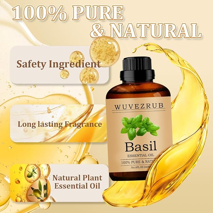Basil Essential Oil 240ML - 100% Pure and Natural Oils for Aromatherapy Diffuser - 8 Fl Oz/Basil