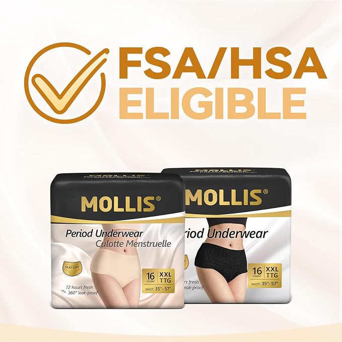 MOLLIS Disposable Period Underwear for Women, Postpartum Panties, Maternity Knickers Heavy Flow Leak Proof, Unscented, Beige, Large/X-Large, 16 Count
