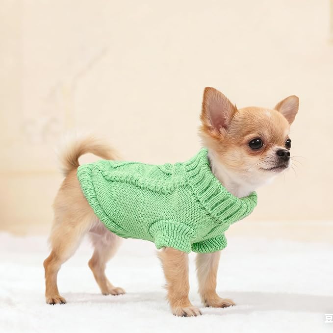 2 Pack Turtleneck Puppy Sweaters Knitted Dog Sweaters for Small Dogs Girl Boy Teacup and Cats Thick Warm Pet Clothes Doggie Apparel Outfits (Green Pink, XS)