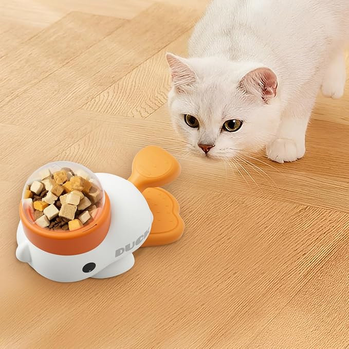 2-in-1 Dog Interactive Slow Feeder & Food Puzzle Toy, Automatic Dog Feeder Toy for Mental Stimulation & Healthy Eating, Stable Duck-Shaped Treat Dispenser for Healthy Eating & IQ Training