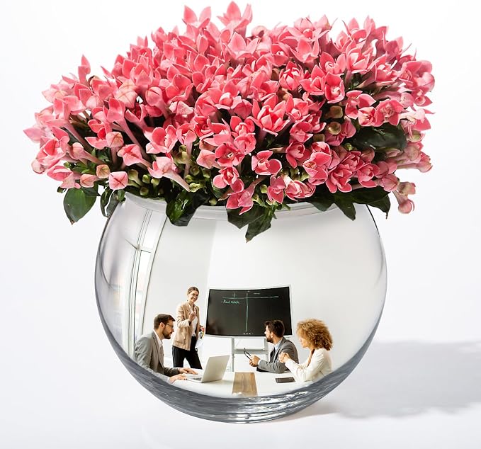 6" Spherical Convex Mirror Glass Bowl Vase - Safety Cubicle Reflector & Desktop Rearview Mirror to See Behind You for Office/Home Décor, Floral Arrangements, Planter Storage (Silver)