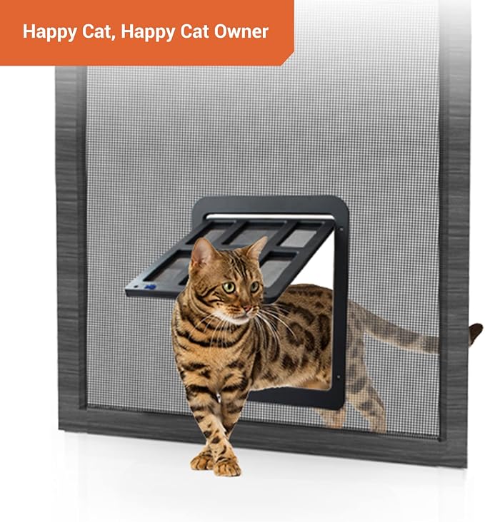 Small Pet Door for Screen & Sliding Doors - 8.3" x 10.3" Magnetic Auto-Close Flap with Lockable Insert, Ideal for Cats & Small Dogs, Black