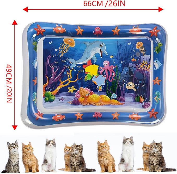 2 Pieces Upgraded Thickened Cat Water Mat,Interactive Cat Toy for Indoor Cats to Exercise, Hunting,Swatting, Anti-Scratch Leak Proof Foldable Water Sensory Play Mat with Fish for Pet Play