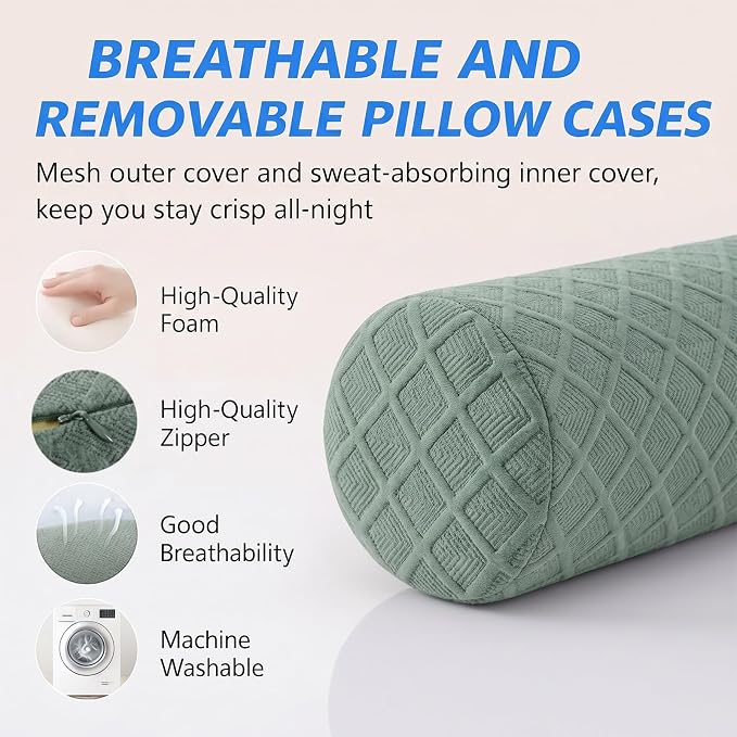 Cervical Memory Foam Neck Roll Pillow Comfortable Breathable(3.1) | Neck Support Pillows for Sleeping 3.1in H Small Round Circle Pillow Cylinder Pillows for Back Lumbar Leg Yoga Pain Relief