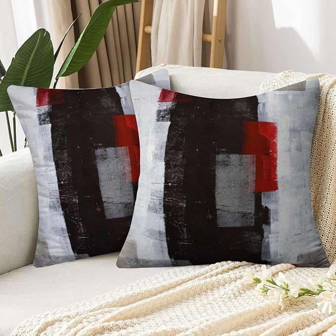 Throw Pillow Covers for Couch, 26x26 Inch, 2 Pack, Red Grey | Decorative Throw Pillow Covers Cushion Covers for Couch Bedroom Sofa Living Room