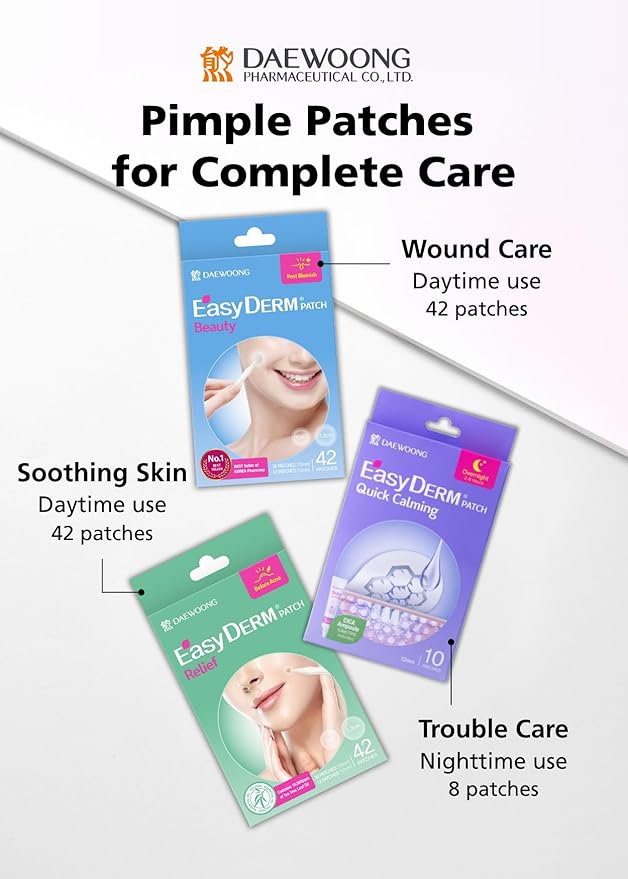 EasyDerm Beauty Patch(42 Counts) - 100% Hydrocolloid Pimple Patch for Zit Spot Care, K-beauty, Daewoong Pharmaceutical
