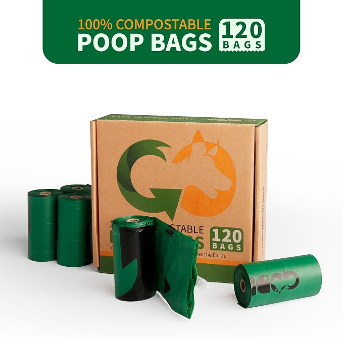 Certified Home Compostable Dog Poop Bags, 120 Extra Thick Bags (8 Rolls) | TÜV AUSTRIA Home Compost, ASTM D6400, EN 13432 & NF T51-800 Certified, Plant Based, Unscented, Leak Proof, Cornstarch
