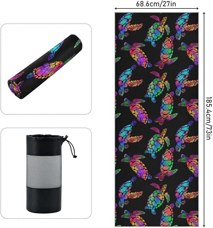 Colorful Sea Turtles Yoga Mat Towel Non Slip Soft Sweat Absorbent Hot Yoga Mat Towel for Hot Yoga, Pilates and Workout-73 x 27 Inch