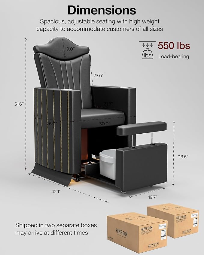 OKAKOPA Electric Pedicure Chair No Plumbing, Professional Reclining Pedicure Unit with Cup Holder and USB Charging Port, Pedicure Station for Salon with Hidden Base and Footrest, Black