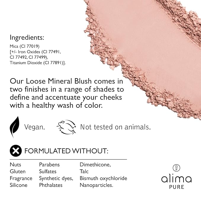 Alima Pure Loose Mineral Blush - Powder Makeup for Cheeks, Satin Matte Finish, Pink Blush, Talc Free, Vegan .15 oz/ 4.5 g