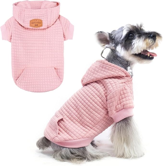 BEAUTYZOO Dog Hoodies Sweater for Small Dogs,Waffle‑Like Laminated Pet Coat | Warm Dog Sweatshirt with Pocket & Leash Hole,Pullover Clothes for Girl Boy Dogs & Cats,Stretchy & Easy‑On‑Off,Chihuahua Puppy