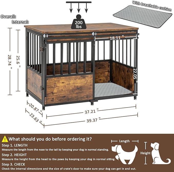 KOOPRO 40" Dog Crate Furniture w/Cushion, Heavy Duty for Large Medium Dogs | Wooden Dog Kennel with Double Doors, Decorative Pet House Dog Cage Side End Table Indoor, Sliding Door Chew-Resistant