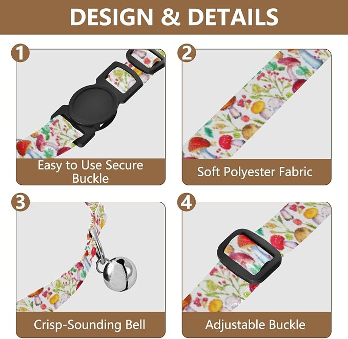 Mushrooms Leaf Easy to Clean Pet Collar 2 Pack Soft Polyester Pet Collar