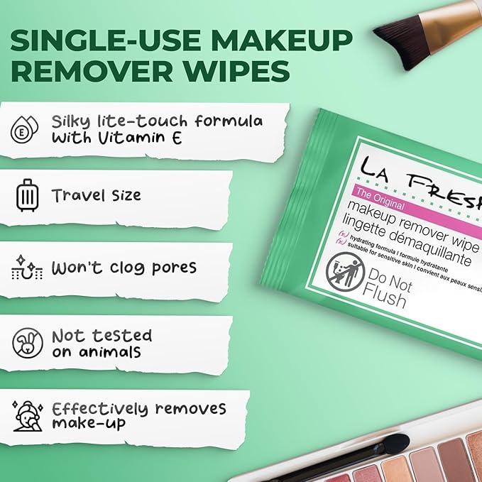 La Fresh Travel Lite Makeup Remover Cleansing Face Wipes – Facial Towelettes with Vitamin E for Waterproof Makeup – Individually Sealed Wrappers (Large 8 in x 7 in Cloth Size) - 1200 Count