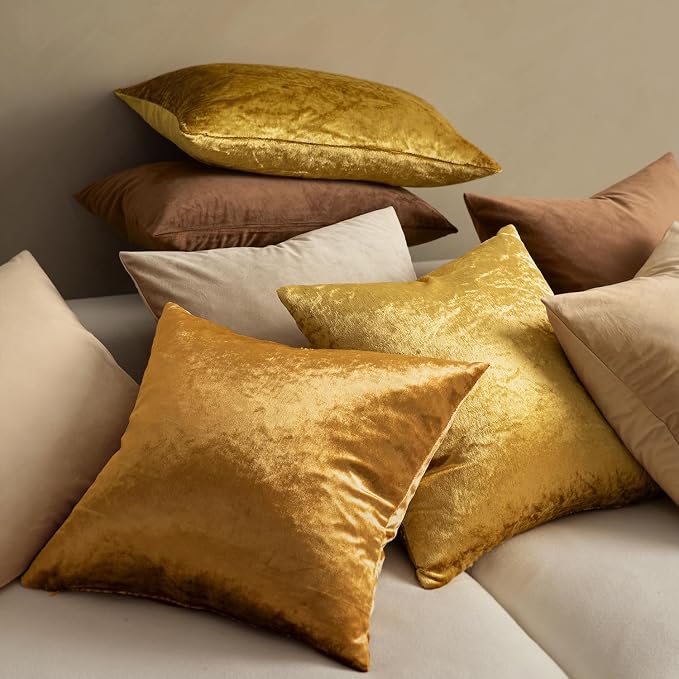 MIULEE Velvet Throw Pillow Covers 16x16 Inch Pack of 2 Golden | Soft Solid Small Decorative Pillow Covers, Modern Luxury Home Decor, for Couch Chair Sofa Bedroom Livingroom Car