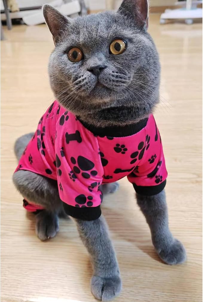 PET SHOW 4 Pack Paw Print Fleece Dog Pajamas Warm for Extra Large Dogs | Soft stretchy dogs onesies,boy girl pjs with sleeve,holiday jumpsuit costume for large pets,XXL