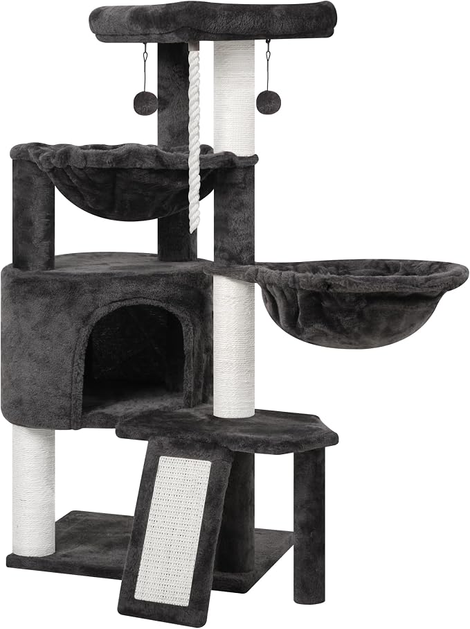 Xin Three Layer Cat Tree with Cat Condo and Two Hammocks,Darkgray …