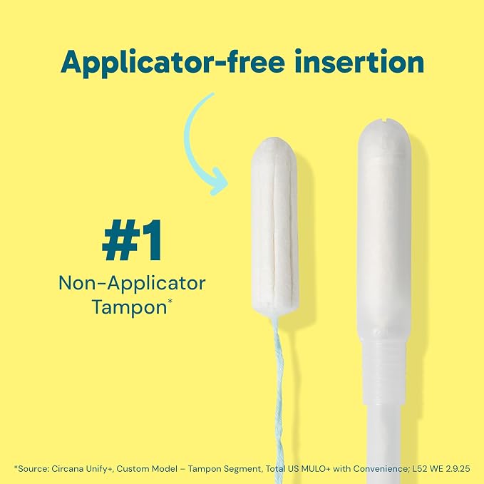 o.b. Tampons No Applicator, Fragrance-Free - 40ct | Applicator-Free Tampons Regular, Feminine Care, ob Tampon Regular, Period Products